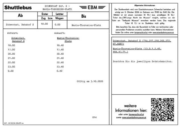 Fahrplan Oldtimerbus-Shuttle Schwechat–Wien, Änderungen vorbehalten!